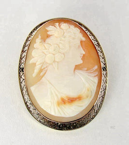 Elegant C1900 Victorian 10k Gold Carved Cameo Filigree Pin Brooch Pendant