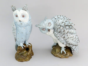 Impressive c1900 Pair Limoges French Porcelain Owl Figurines Large Size