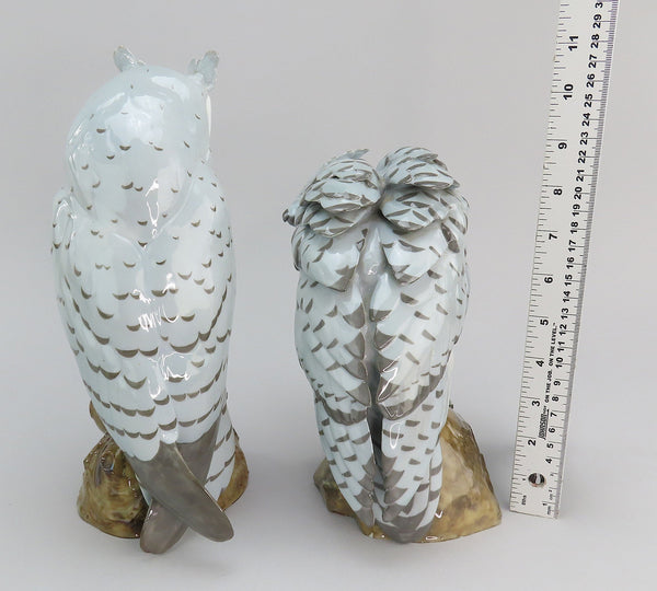 Impressive c1900 Pair Limoges French Porcelain Owl Figurines Large Size