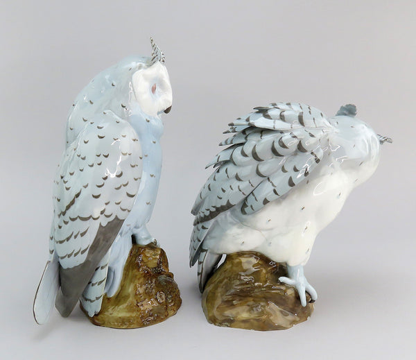 Impressive c1900 Pair Limoges French Porcelain Owl Figurines Large Size