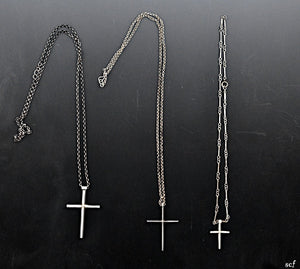 3 Sterling Silver and Plated Chain Necklaces and Cross Pendants