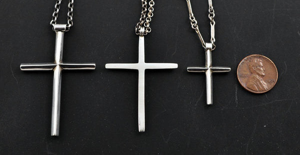 3 Sterling Silver and Plated Chain Necklaces and Cross Pendants