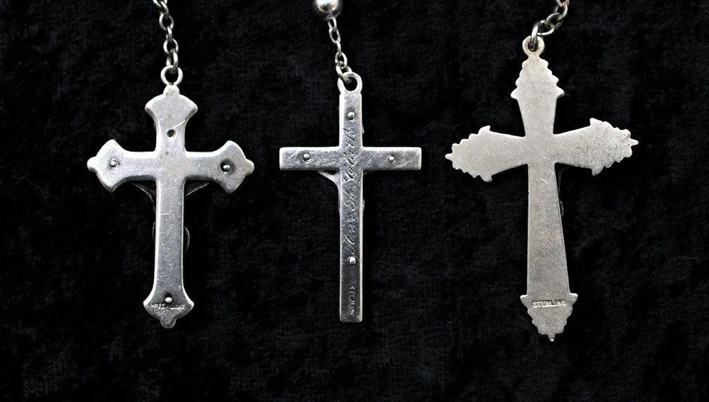 3 Sterling Silver and Beaded Rosaries Glass and MOP Beads Lovely Crucifixes