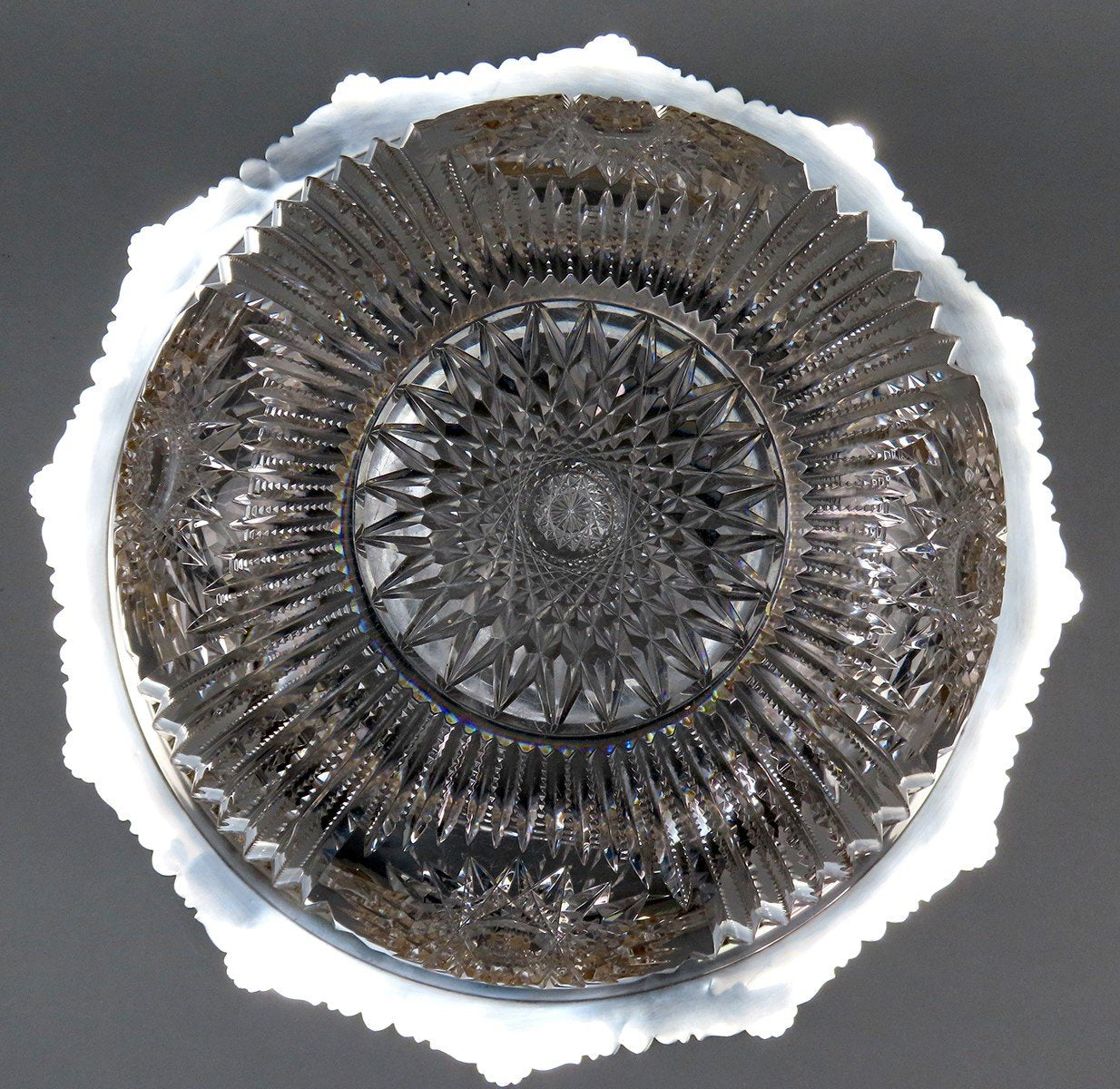 1899 American Brilliant Cut Glass Gorham Sterling Silver Hope Glassworks Bowl