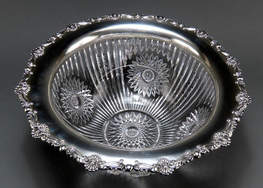 1899 American Brilliant Cut Glass Gorham Sterling Silver Hope Glassworks Bowl