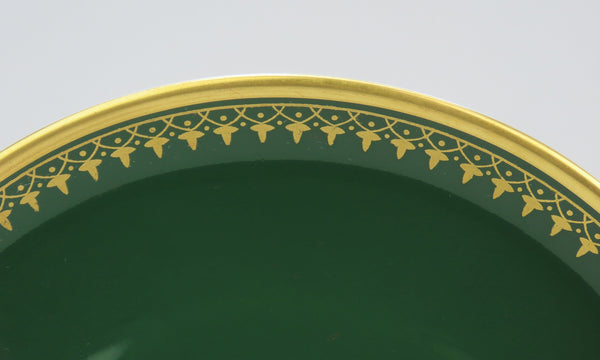 10 Spode Y7392 Porcelain 2 Handled Bullion Broth Bowls w/ Underplates Green Gold