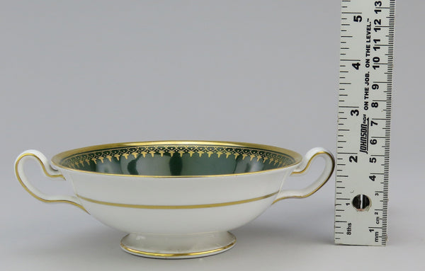 10 Spode Y7392 Porcelain 2 Handled Bullion Broth Bowls w/ Underplates Green Gold