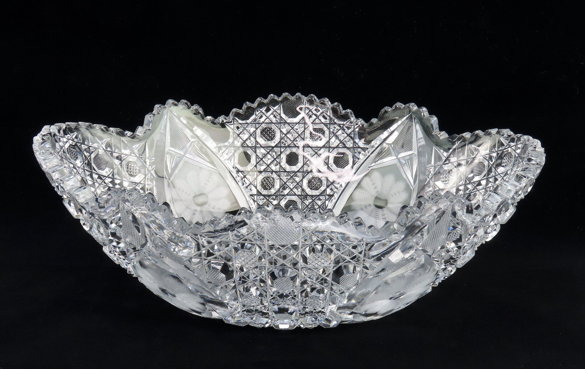 Wonderful ABP American Brilliant Period Cut Glass Oval Bowl Flower Decoration