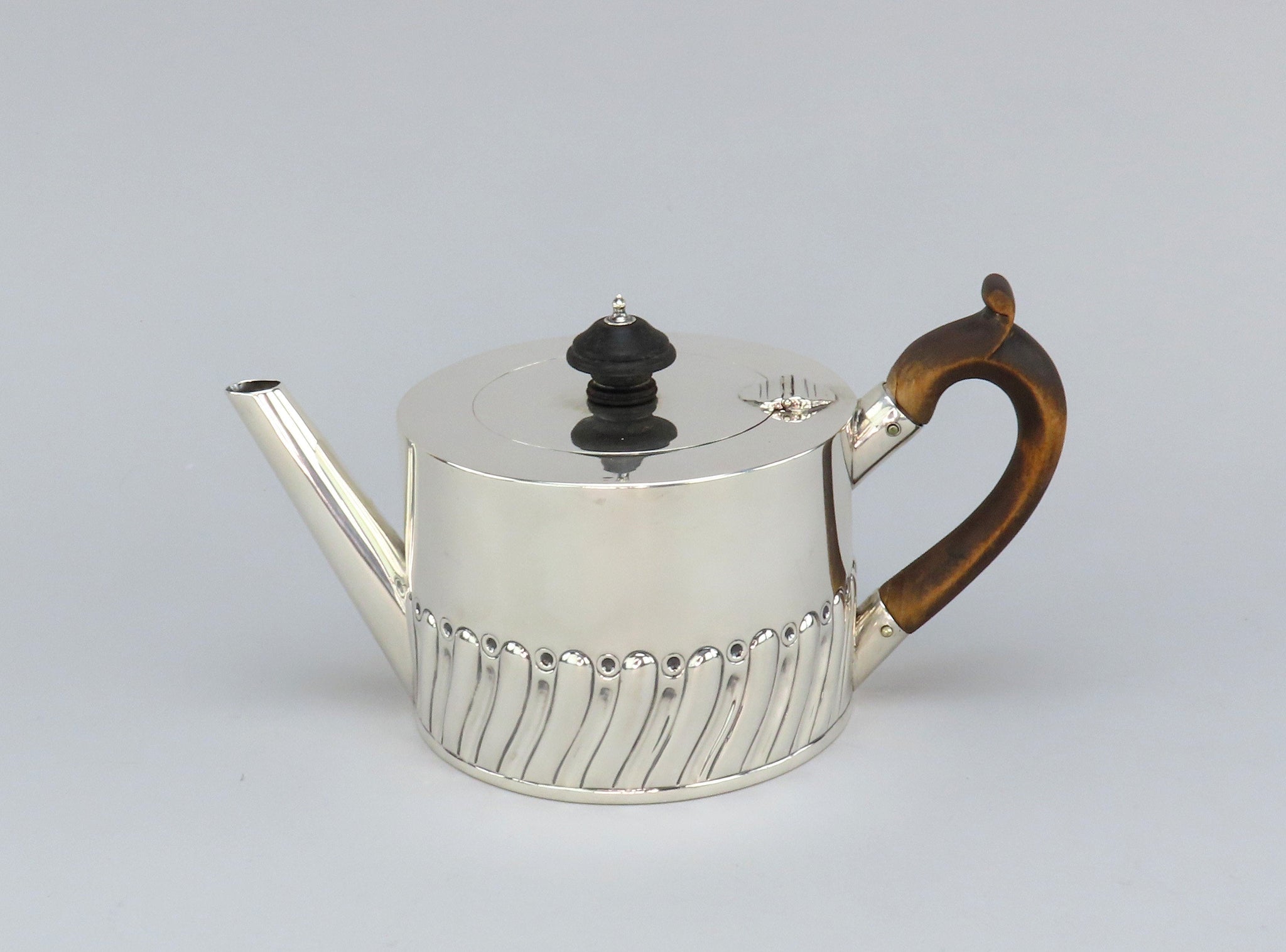 Handsome 1804 English Georgian Sterling Silver Fluted Round Teapot