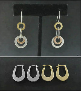 3 Pairs Sterling Silver Hoop Style Earrings Gold Washed Pierced