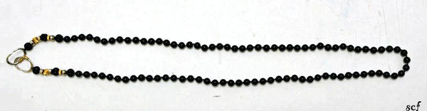 Handmade Statement Black Onyx Beaded Necklace 14k Sterling Silver 37" Clasp