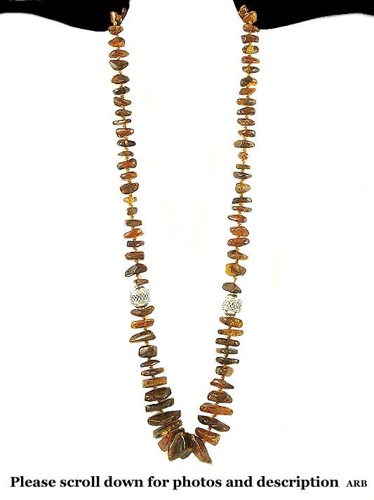 Wonderful Individually Knotted Beaded Necklace of Silver and Amber