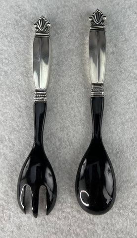 Stylish 2pc Georg Jensen Sterling Silver Acanthus Relish Caviar Serving Set
