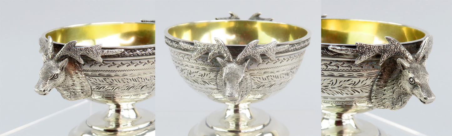 Pair John Westervelt Coin Silver Master Salt Cellars Deer/Stag Handles