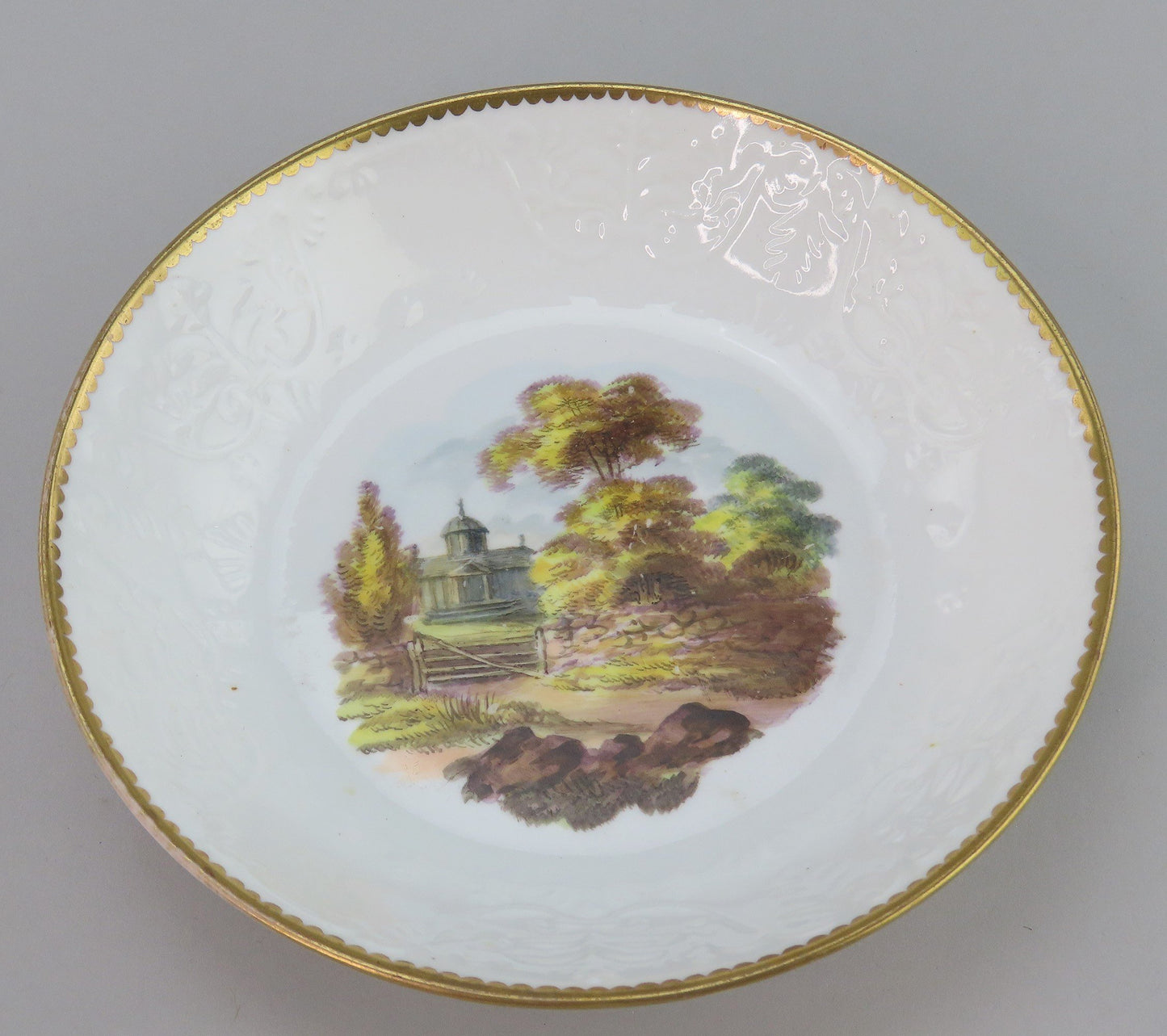 c1800 Porcelain Coffee Cups Saucers 6 Set Hand Painted English Countryside