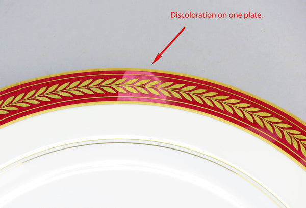 Beautiful Set 12 Royal Bayreuth Red Burgundy Gold Gilt Dinner Plates 10.75"