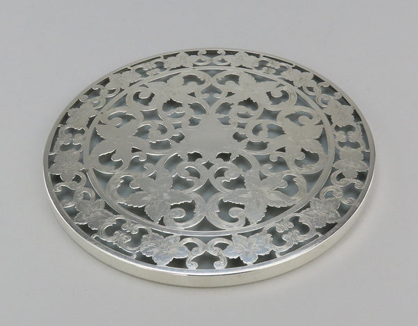 Lovely Antique Webster Sterling Silver Overlay 6" Coaster Trivet No Mono