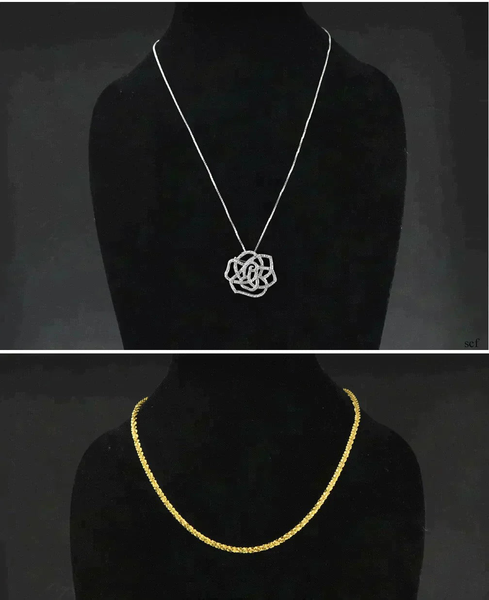 2 Sterling Silver Chains and Genuine Diamond Pendant Gold Washed Chain