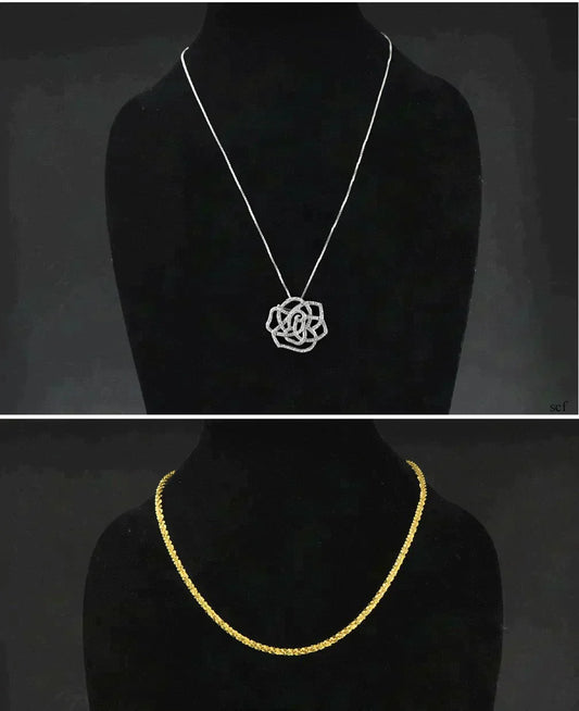 2 Sterling Silver Chains and Genuine Diamond Pendant Gold Washed Chain
