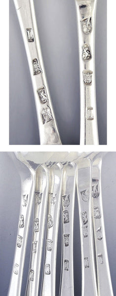 6 Antique 1726 Georgian English Sterling Silver Place Dessert Soup Spoons 8"