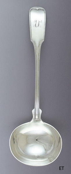 c1852-1866 Antique American Coin Silver Fiddle Thread Serving Ladle 13 1/4"