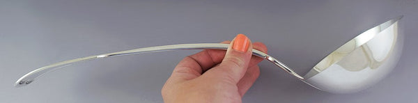 c1852-1866 Antique American Coin Silver Fiddle Thread Serving Ladle 13 1/4"
