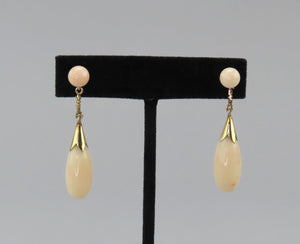 Elegant VTG 14k Yellow Gold Pink Peach Coral Drop Dangle Earrings