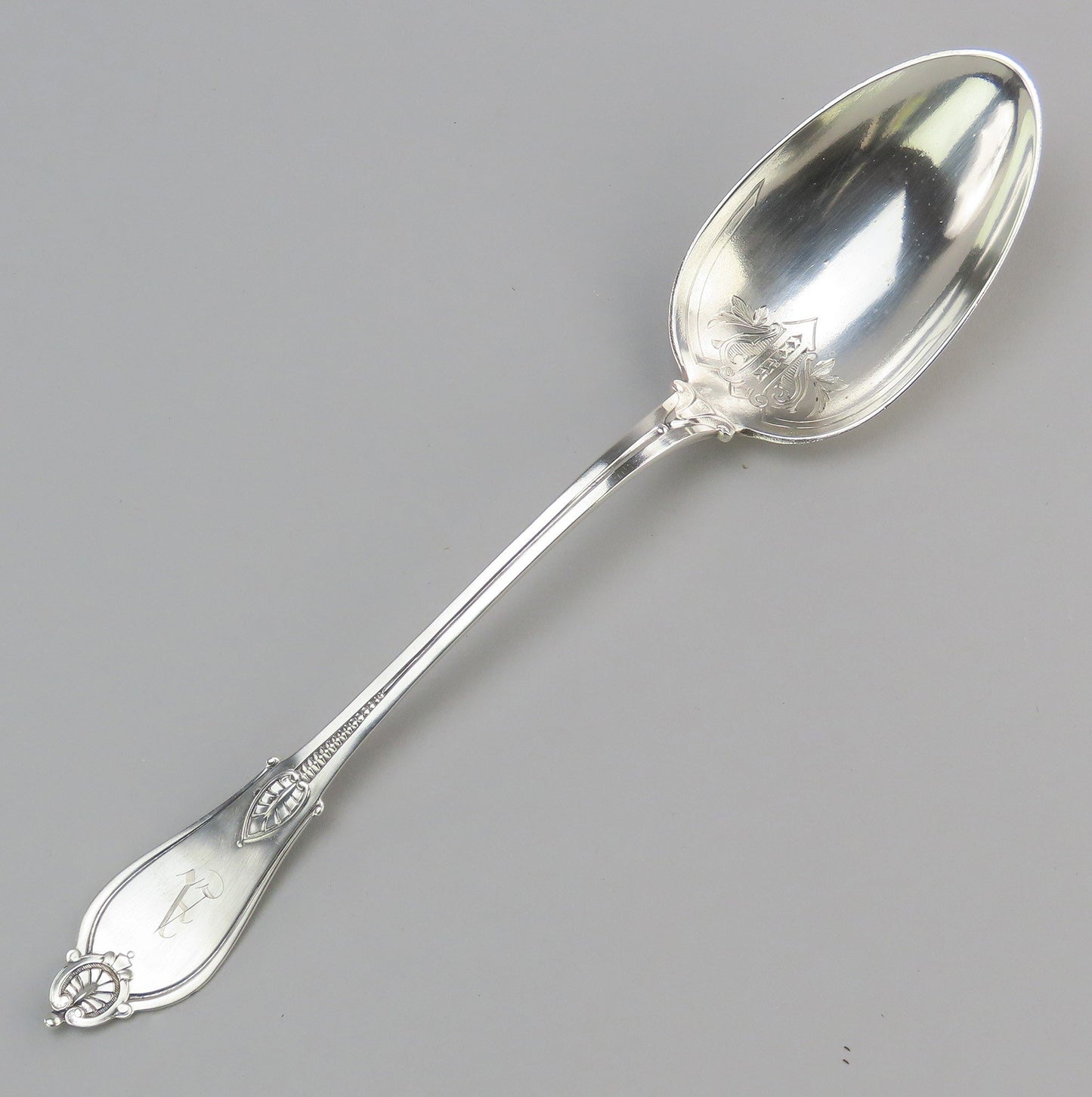 Fancy Whiting Armor pat Sterling Silver Salad Serving Set A MONO 10 3/4 in