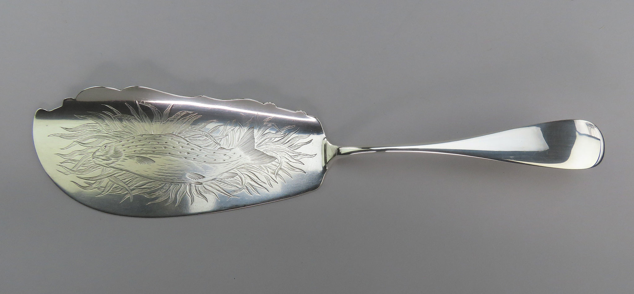 Rare c1860-1865 American Sterling Silver Hand Engraved Fish Slice Server