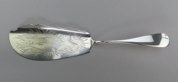Rare c1860-1865 American Sterling Silver Hand Engraved Fish Slice Server