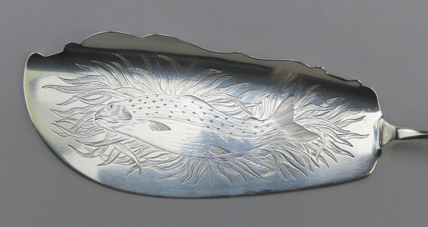 Rare c1860-1865 American Sterling Silver Hand Engraved Fish Slice Server