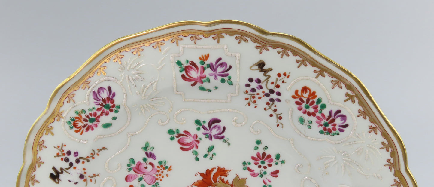 Pretty Set 6 Antique Samson French Porcelain Armorial Crest Floral Lunch Plates