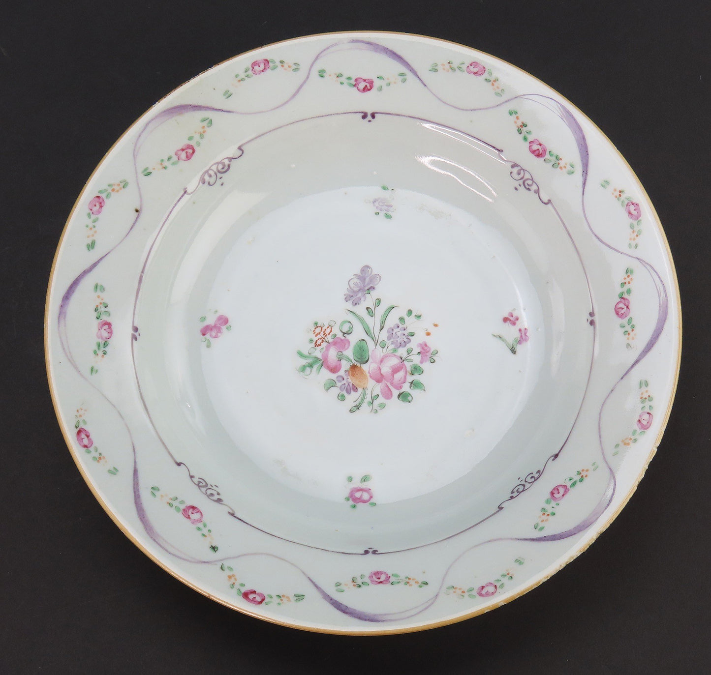 Superb Set 6 c1790s Chinese Export Porcelain Pink Floral 9" Soup Salad Bowls