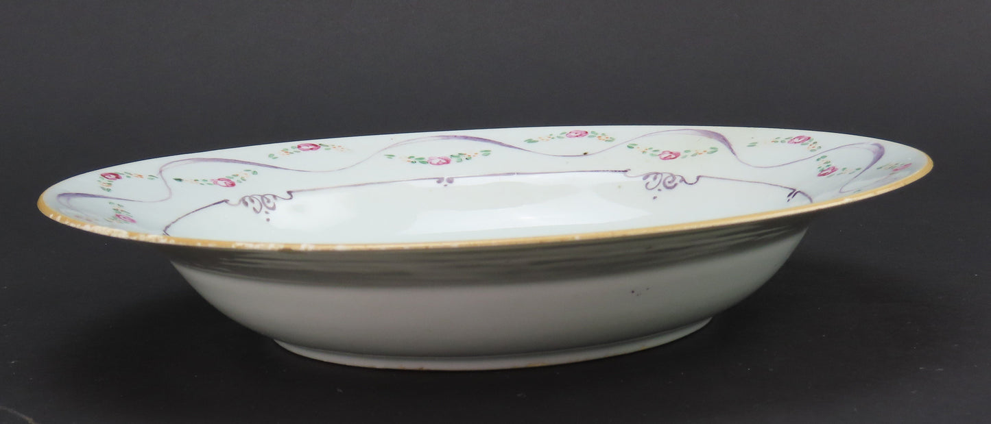 Superb Set 6 c1790s Chinese Export Porcelain Pink Floral 9" Soup Salad Bowls
