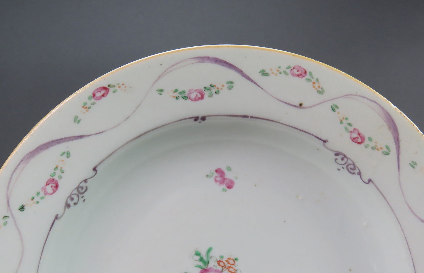 Superb Set 6 c1790s Chinese Export Porcelain Pink Floral 9" Soup Salad Bowls