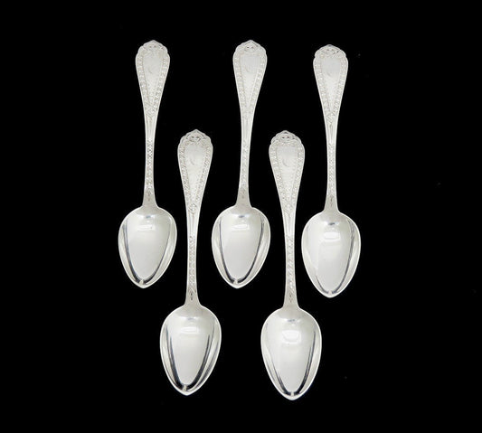 Set 5 c1850s American Coin Silver Bright Cut Demitasse Coffee Spoons C Mono