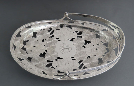 Whiting Sterling Silver Floral Engraved Pierced Basket Late 1800s