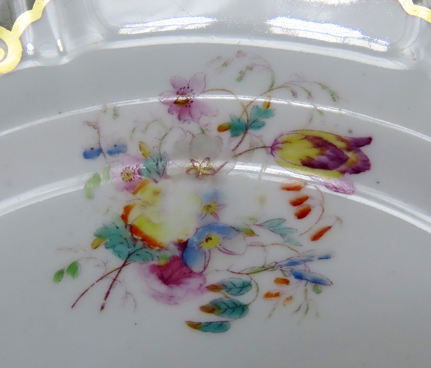 Fine set 17 English Staffordshire Davenport Sage Green Floral Gilt 9.5" Plates