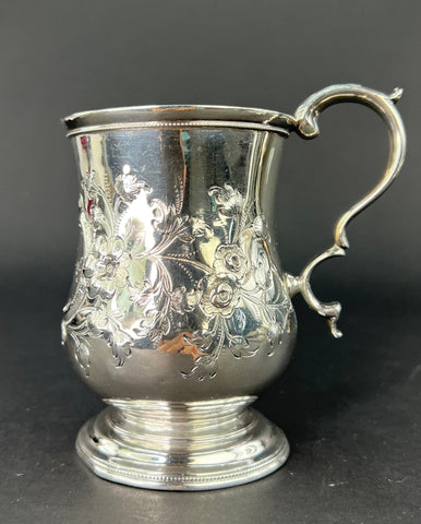 Very Rare c1861 American Sterling 950 Silver Chased Cup Mug of Fargo Family Name
