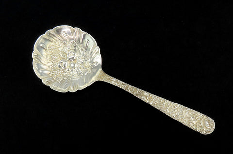 Pristine Mid/Late 1800s Kirk Sterling Silver Repousse 9.25" Fruit Serving Spoon