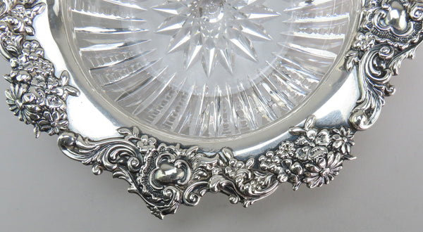 Lovely Antique Sterling Silver American Brilliant Period Cut Glass 5" Bowl Dish