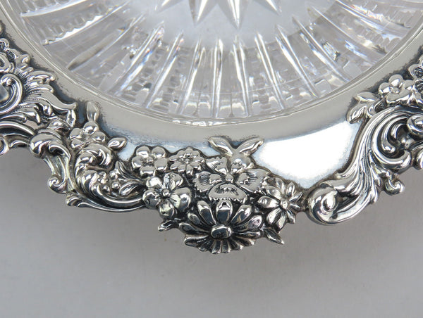 Lovely Antique Sterling Silver American Brilliant Period Cut Glass 5" Bowl Dish