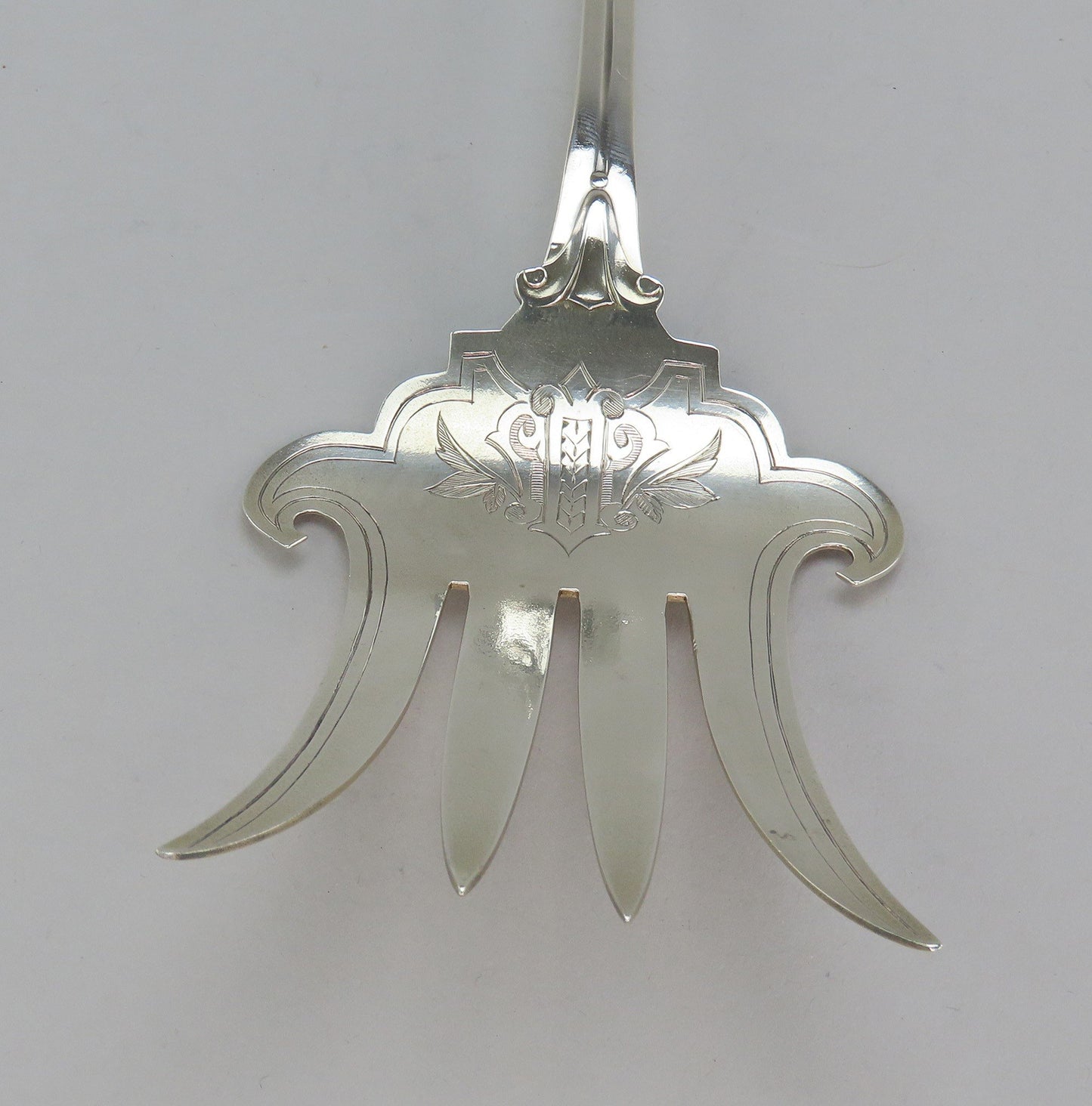 Fancy Whiting Armor pat Sterling Silver Salad Serving Set A MONO 10 3/4 in