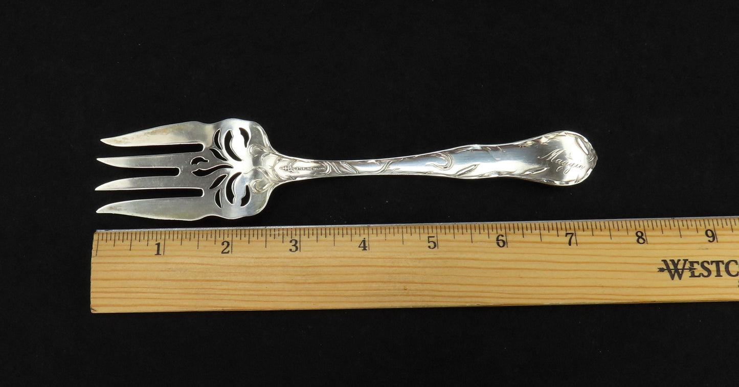 Fab Blackinton Lotus Sterling Silver Meat Serving Fork “Maggie” 7 1/2” c1901