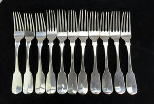 11 Antique 1820s Edward Watson Coin Silver Set Dinner Size Forks