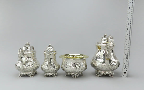 c1850s Gorgeous American Coin Silver 4 Piece Tea Set Fargo Family Monogram