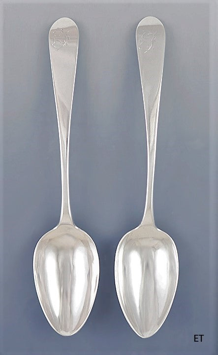 c1795-1803 Fine Pair Alexander Gordon Coin Silver Serving / Table Spoons