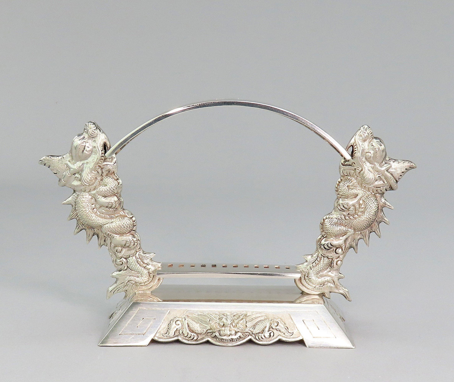 c1930s Vietnamese 900 Silver 12 Food Picks w/ Stand Dragons