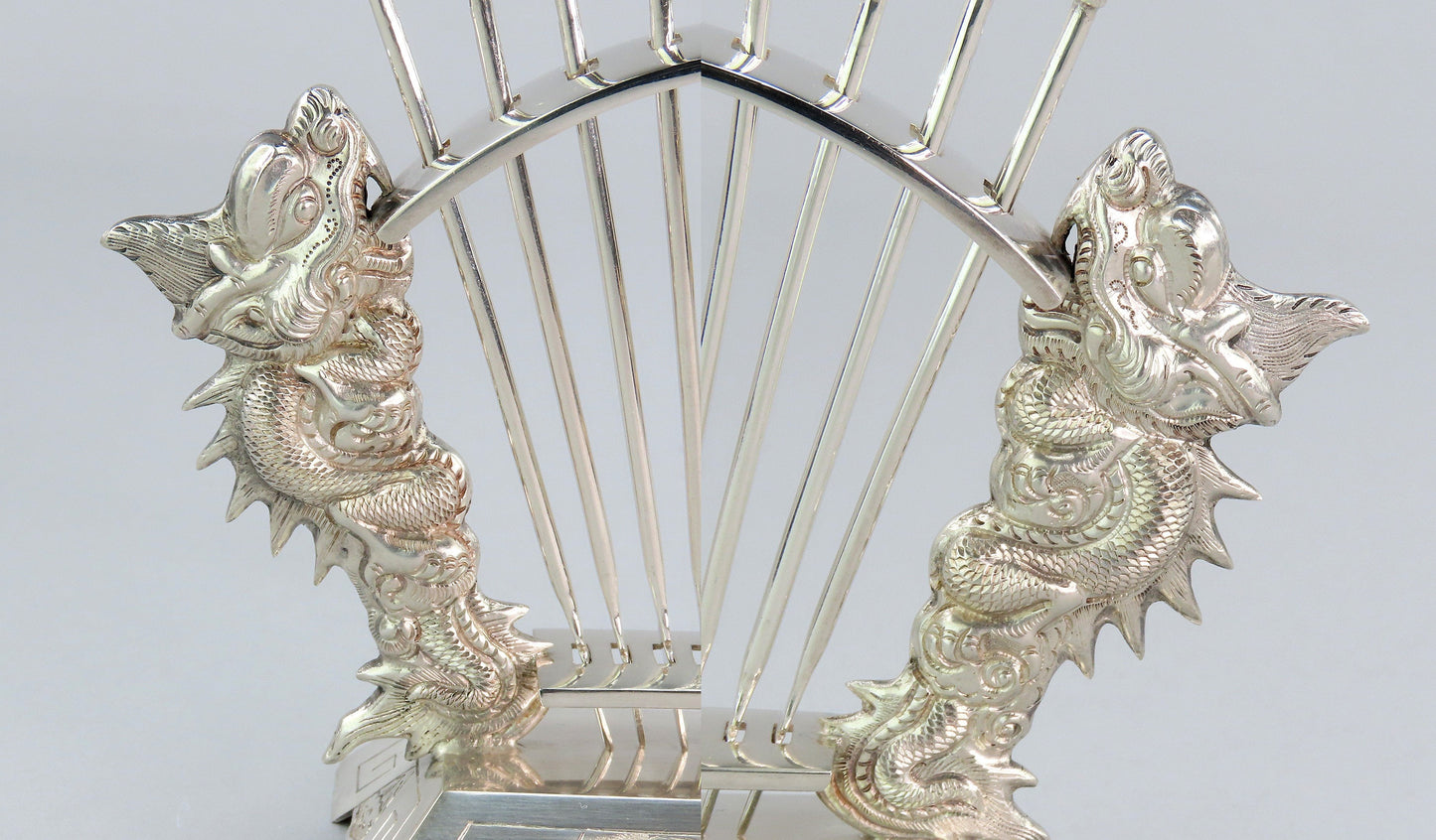 c1930s Vietnamese 900 Silver 12 Food Picks w/ Stand Dragons