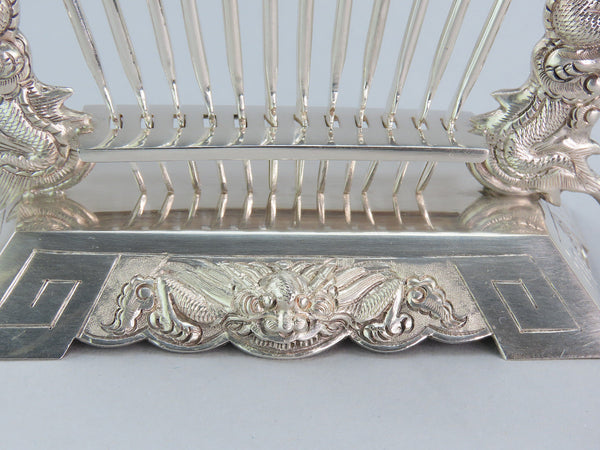 c1930s Vietnamese 900 Silver 12 Food Picks w/ Stand Dragons